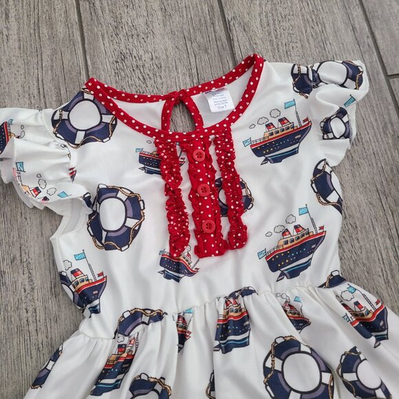Chris N Missy girls white summer Nautical ships print dress size 7 - Picture 7 of 13
